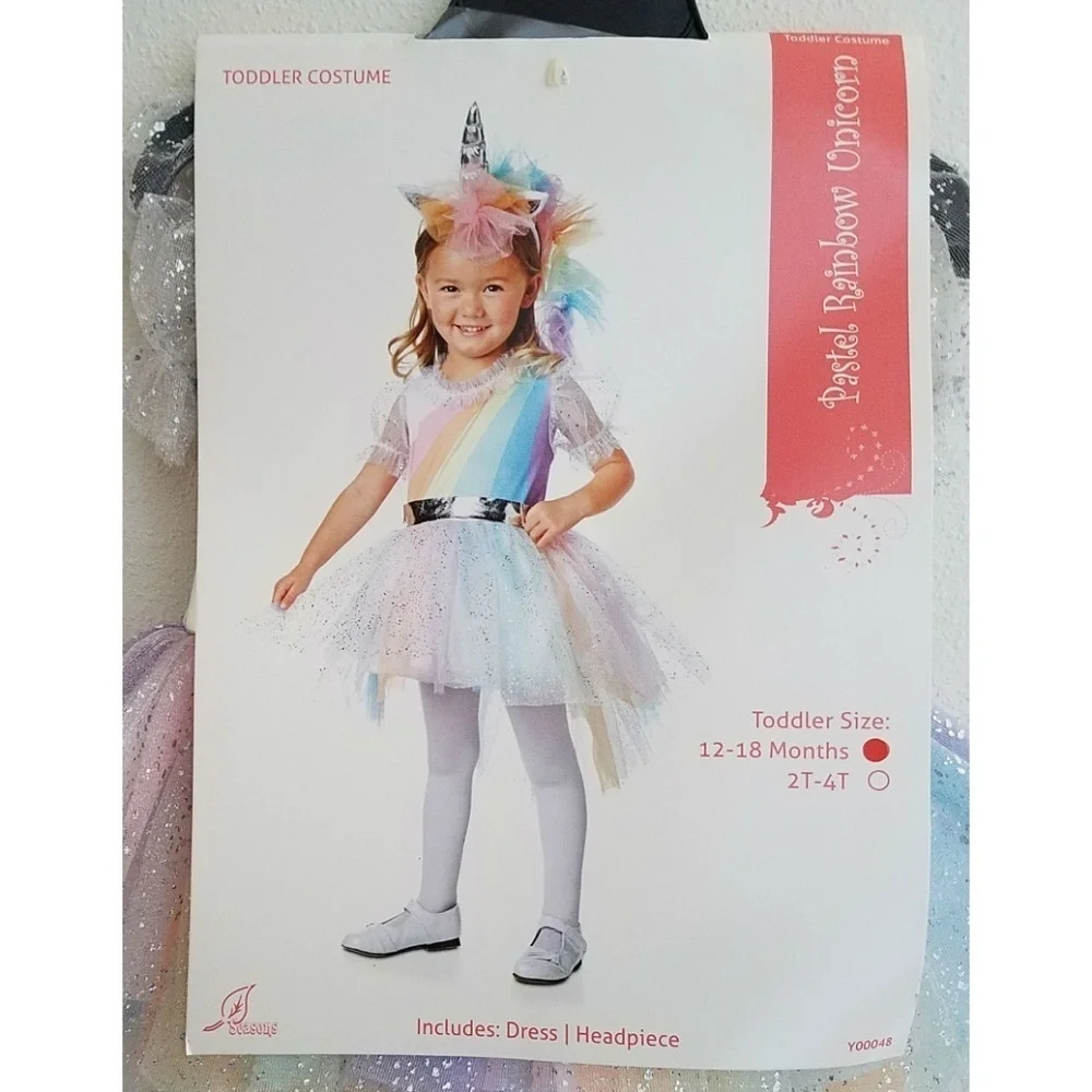 NEW Pastel Rainbow Unicorn Halloween Costume Girls 12-18 Months Dress Headpiece
